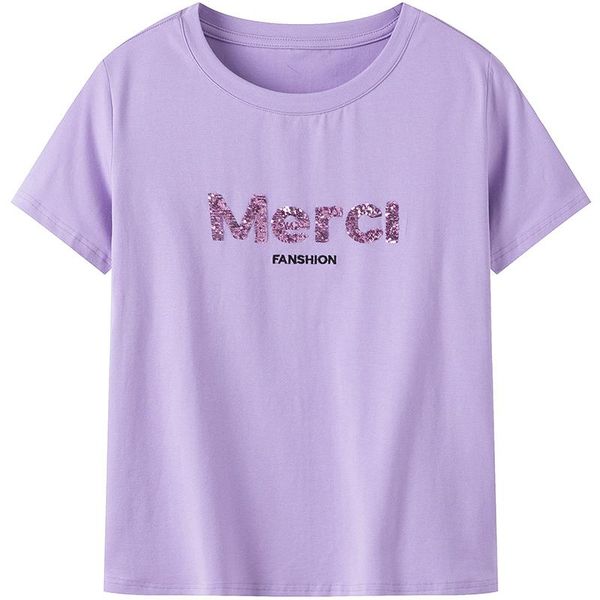 women's t-shirt women tee casual round collar short sleeve sequins letter embroidery simple style female loose streetwear summer, White
women's t-shirt women tee casual round collar short sleeve sequins letter embroidery simple style female loose streetwear summer, White
