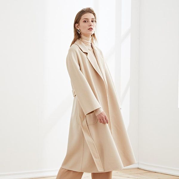 women's wool & blends 100% water ripple double-sided woolen coats women solid color lapel with belt warm long overcoats winter, Black
women's wool & blends 100% water ripple double-sided woolen coats women solid color lapel with belt warm long overcoats winter, Black