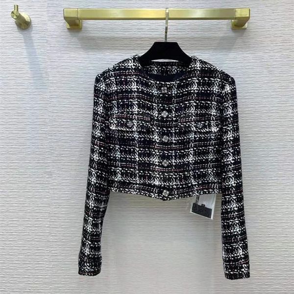 women's wool & blends european and american clothing winter 2022 long sleeve single breasted button fashion plaid tweed short coat, Black
women's wool & blends european and american clothing winter 2022 long sleeve single breasted button fashion plaid tweed short coat, Black