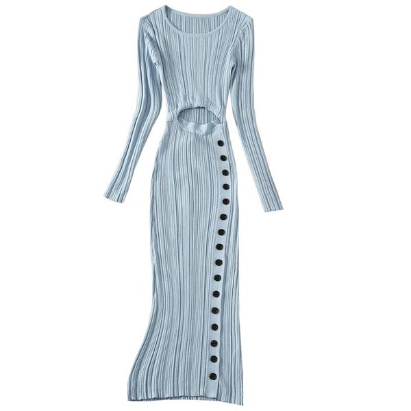 casual dresses knitted dress 2021 autumn style women hollow out buttons front long sleeve mid-calf blue sweater, Black;gray
casual dresses knitted dress 2021 autumn style women hollow out buttons front long sleeve mid-calf blue sweater, Black;gray