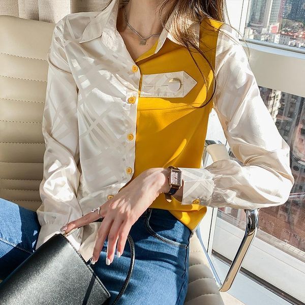 women's blouses & shirts spring retro hit color satin long-sleeved shirt female design sense niche fashion stitching yw0s, White
women's blouses & shirts spring retro hit color satin long-sleeved shirt female design sense niche fashion stitching yw0s, White