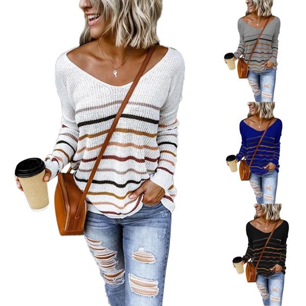 women's sweaters women loose knitted sweater, 2021 autumn and winter long sleeve v-neck striped pullovers ladies casual cotton blend j, White;black
women's sweaters women loose knitted sweater, 2021 autumn and winter long sleeve v-neck striped pullovers ladies casual cotton blend j, White;black