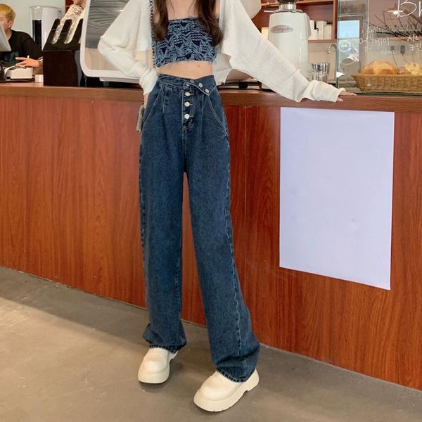 women's jeans cmaz 2021 vintage high waist straight pants for women streetwear loose female denim buttons zipper ladies trouser, Blue
women's jeans cmaz 2021 vintage high waist straight pants for women streetwear loose female denim buttons zipper ladies trouser, Blue