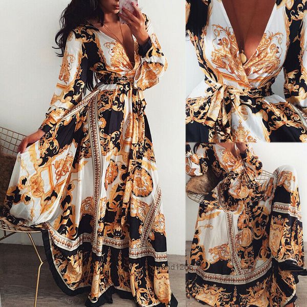 fashion women long sleeve deep v-neck floral boho vintage maxi dress holiday beach dress, Black
fashion women long sleeve deep v-neck floral boho vintage maxi dress holiday beach dress, Black