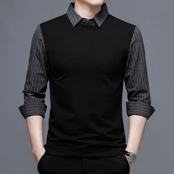 men's casual shirts grade fake two fashion brand slim fit black striped shirt for men fasion long sleeve korean college mans clothes, White;black
men's casual shirts grade fake two fashion brand slim fit black striped shirt for men fasion long sleeve korean college mans clothes, White;black