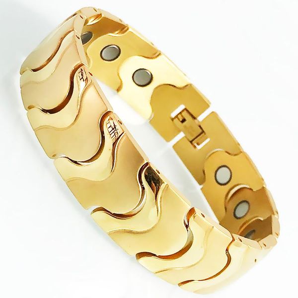 link, chain homme gold plated stainless steel wave shape 16mm wide bracelets health care strong magnetic therapy bangle men's jewelry g, Black
link, chain homme gold plated stainless steel wave shape 16mm wide bracelets health care strong magnetic therapy bangle men's jewelry g, Black