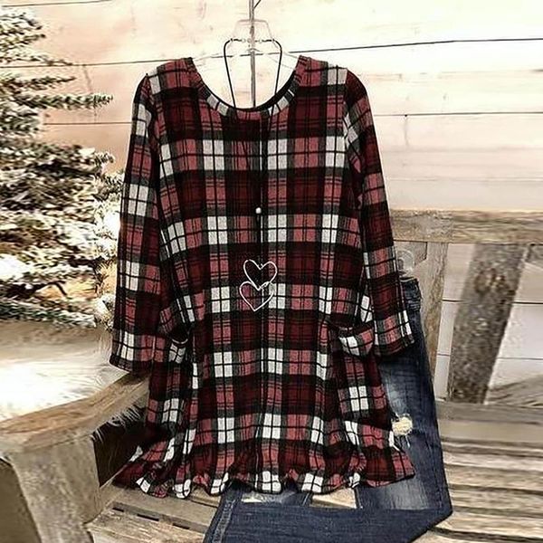 women retro plaid long sleeve casual button round neck mini shirt plus size dress skirt ladies trendy women's t-shirt, White
women retro plaid long sleeve casual button round neck mini shirt plus size dress skirt ladies trendy women's t-shirt, White