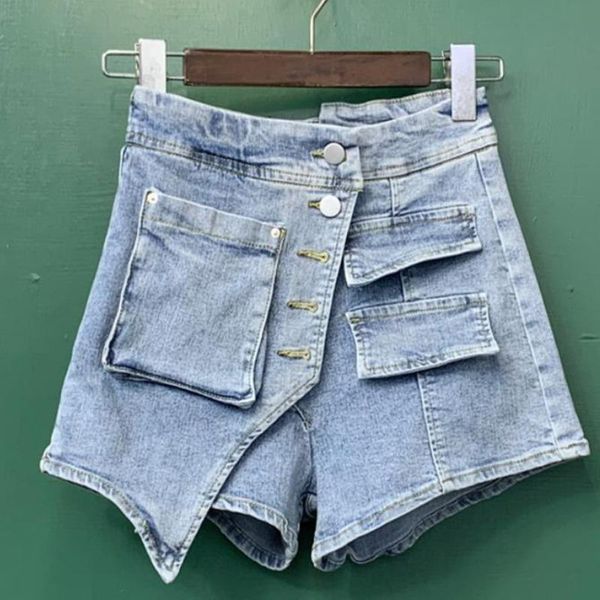 women's shorts 2021 summer retro high waist denim women loose wide legs buttoned irregular casual jeans, White;black
women's shorts 2021 summer retro high waist denim women loose wide legs buttoned irregular casual jeans, White;black