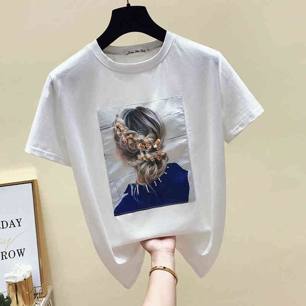 women's t-shirt poleras mujer de moda cartoon sequins t shirts women summer korean style cotton tshirt woman tee shirt femme 6wzg, White
women's t-shirt poleras mujer de moda cartoon sequins t shirts women summer korean style cotton tshirt woman tee shirt femme 6wzg, White