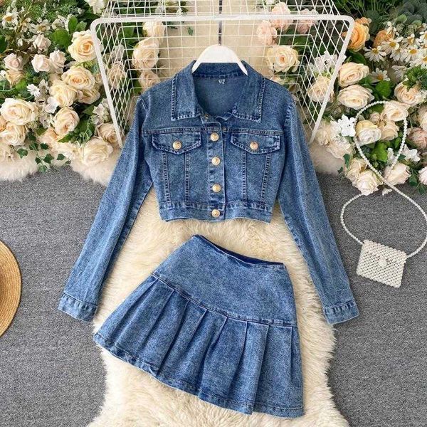 two piece dress -chaqueta vaquera de manga larga con botones para mujer, abrigos y minifaldas plisadas, trajes falda vaqueros q685, White
two piece dress -chaqueta vaquera de manga larga con botones para mujer, abrigos y minifaldas plisadas, trajes falda vaqueros q685, White