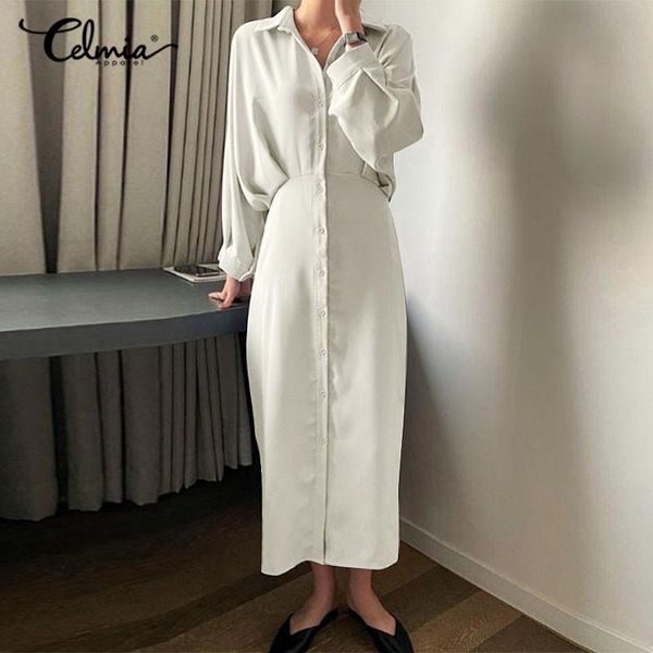 casual dresses women's high waist elegant dress 2021 celmia fashion long sleeve solid pleated maxi sundress buttons office vestidos 5xl, Black;gray
casual dresses women's high waist elegant dress 2021 celmia fashion long sleeve solid pleated maxi sundress buttons office vestidos 5xl, Black;gray