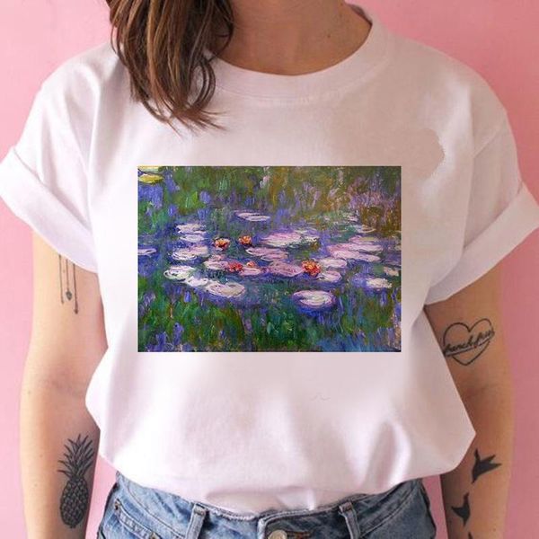 women's t-shirt women summer fashion art oil painting t shirt harajuku aesthetic printed short sleeve o-neck tee femme, White