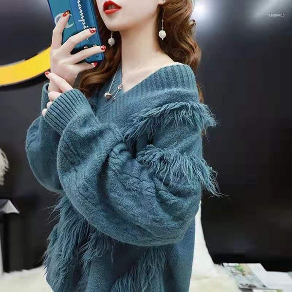 women's sweaters knitted sweater pullover 2021 autumn/winter korean version of the loose casual v-neck retro punk1, White;black
women's sweaters knitted sweater pullover 2021 autumn/winter korean version of the loose casual v-neck retro punk1, White;black