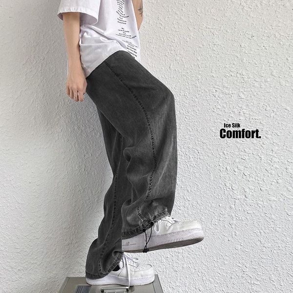 men's jeans 2021 summer thin ice silk casual pants baggy homme wide leg classic style cargo pocket biker denim trousers, Blue
men's jeans 2021 summer thin ice silk casual pants baggy homme wide leg classic style cargo pocket biker denim trousers, Blue
