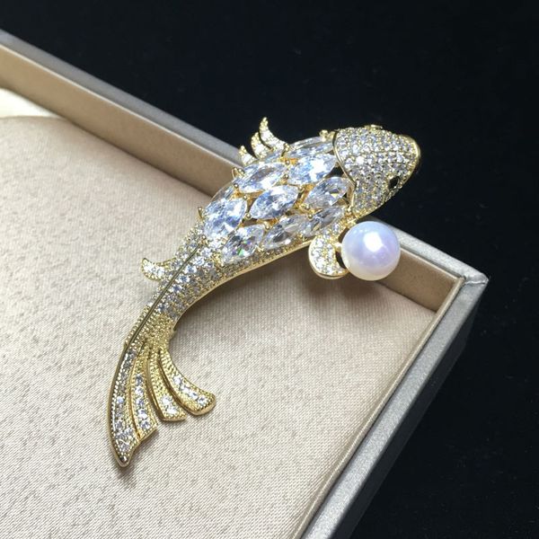 zhboruini 2019 natural freshwater zircon lucky carp brooch pearl jewelry for women gift accessories, Gray
zhboruini 2019 natural freshwater zircon lucky carp brooch pearl jewelry for women gift accessories, Gray
