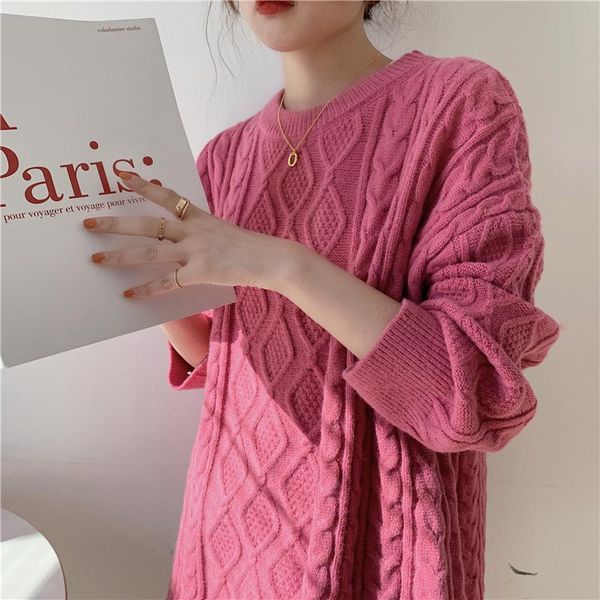 women's sweaters autumn 2021 korean version of the female solid color loose long-sleeved thick twisted mid-length sweater, White;black
women's sweaters autumn 2021 korean version of the female solid color loose long-sleeved thick twisted mid-length sweater, White;black