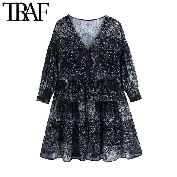 traf women chic fashion semi-sheer ruffled printed mini dress vintage v neck three quarter sleeve female dresses mujer 210415, Black;gray
traf women chic fashion semi-sheer ruffled printed mini dress vintage v neck three quarter sleeve female dresses mujer 210415, Black;gray