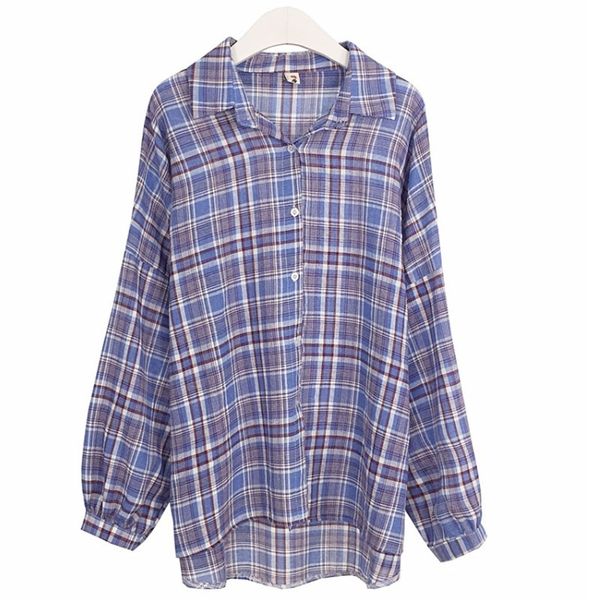 women lavender plaid full sleeve turn down collar button long loose casual b0075 210514, White
women lavender plaid full sleeve turn down collar button long loose casual b0075 210514, White