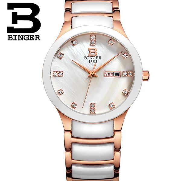 wristwatches brand binger 2021 ladies white ceramic watch luxury rose gold bracelet watches with fine steel strap men fashion calendar, Slivery;brown
wristwatches brand binger 2021 ladies white ceramic watch luxury rose gold bracelet watches with fine steel strap men fashion calendar, Slivery;brown