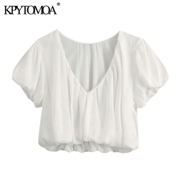 women fashion elastic trims cropped blouses vintage v neck short sleeve female shirts blusas chic 210420, White
women fashion elastic trims cropped blouses vintage v neck short sleeve female shirts blusas chic 210420, White