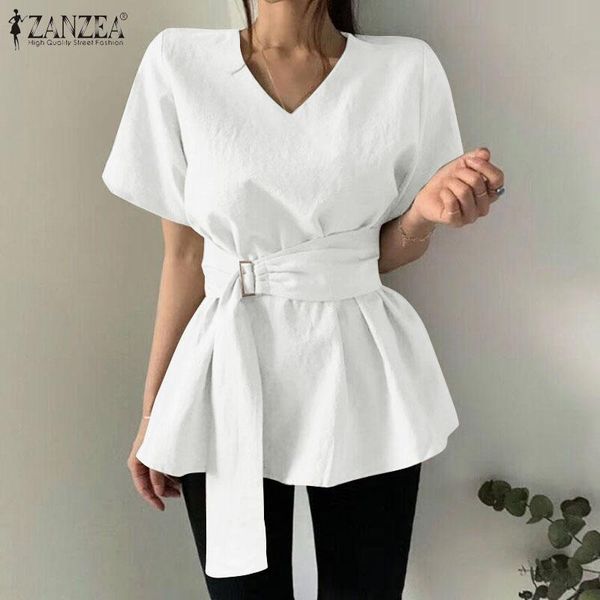 women's blouses & shirts fashion women v neck short sleeve blouse zanzea 2021 summer elegant solid shirt casual belted ol work blusas t, White
women's blouses & shirts fashion women v neck short sleeve blouse zanzea 2021 summer elegant solid shirt casual belted ol work blusas t, White