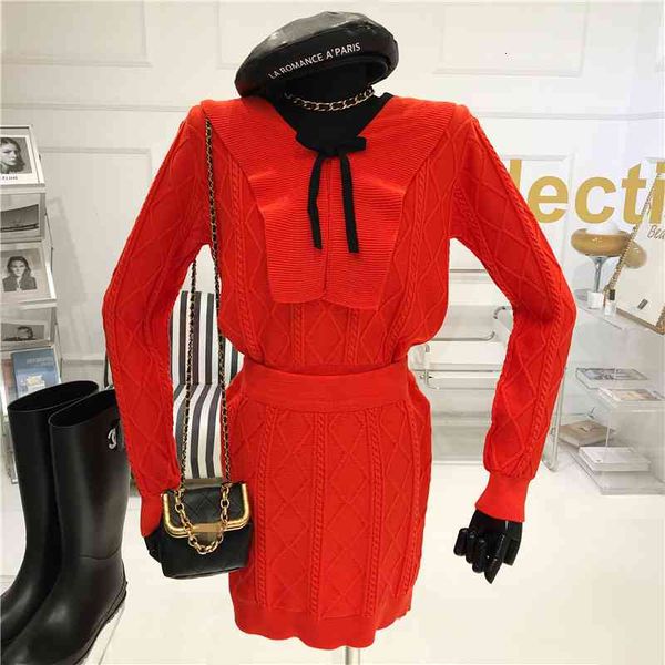 skirt of two female pieces spring niche temperament red design knitting sweater, Black
skirt of two female pieces spring niche temperament red design knitting sweater, Black