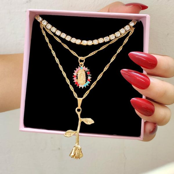 chains vintage multi layer virgin mary rose flower pendant necklace for women portrait crystal tennis chain choker necklaces jewelry, Silver
chains vintage multi layer virgin mary rose flower pendant necklace for women portrait crystal tennis chain choker necklaces jewelry, Silver