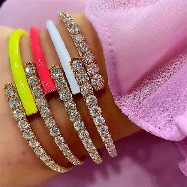 white black pink yellow green blue orange 7 colors half cz neon enamel open cuff bangle for women 210918
white black pink yellow green blue orange 7 colors half cz neon enamel open cuff bangle for women 210918