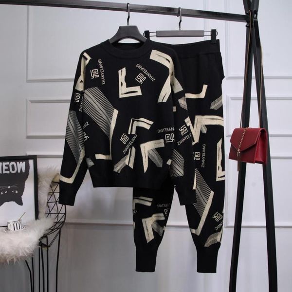 women's two piece pants 2021 autumn suit fashion letter loose knit sweater and harem two-piece sets, White
women's two piece pants 2021 autumn suit fashion letter loose knit sweater and harem two-piece sets, White