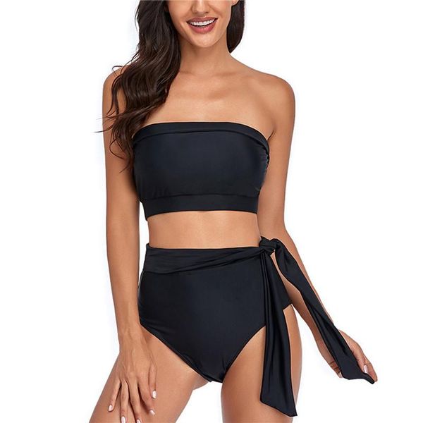 women's swimwear female solid black strapless bikini 2021 fashion high waist swimsuits for women summer beach bathing suit, White;black
women's swimwear female solid black strapless bikini 2021 fashion high waist swimsuits for women summer beach bathing suit, White;black