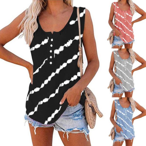 women's t-shirt women summer casual sleeveless round neck striped buttons womens clothing fashion beach ladies vest, White
women's t-shirt women summer casual sleeveless round neck striped buttons womens clothing fashion beach ladies vest, White