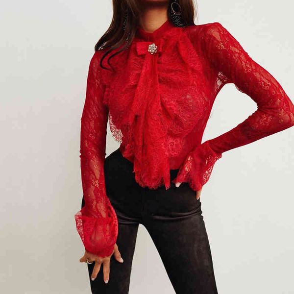 women's blouses & shirts lace perspective blouse for women spring korean style long sleeve buttoming ladies bow decor chic da, White
women's blouses & shirts lace perspective blouse for women spring korean style long sleeve buttoming ladies bow decor chic da, White