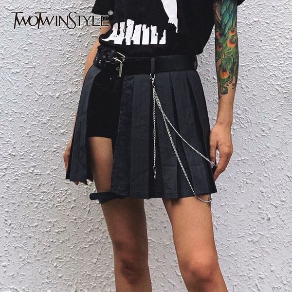 twotwinstyle casual pleated skirt for women high waist with sashes side split streetwear mini skirts female fashion summer 210517, Black
twotwinstyle casual pleated skirt for women high waist with sashes side split streetwear mini skirts female fashion summer 210517, Black