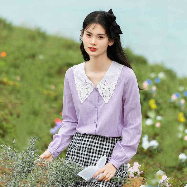 women's blouses & shirts blouses spring arrival peter pan neck long sleeve vertical stripe shirt embroidered jacquard versatile frh5, White
women's blouses & shirts blouses spring arrival peter pan neck long sleeve vertical stripe shirt embroidered jacquard versatile frh5, White