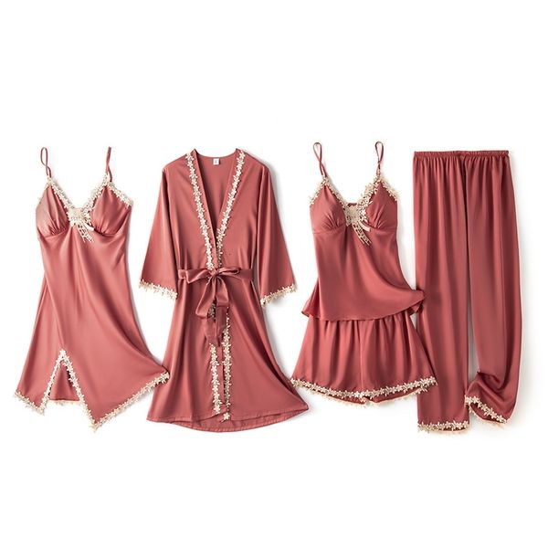 women's sleepwear lace trim satin female 5pcs pajamas suit loose casual spring kimono robe gown nightwear v-neck intimate lingerie, Black;red
women's sleepwear lace trim satin female 5pcs pajamas suit loose casual spring kimono robe gown nightwear v-neck intimate lingerie, Black;red