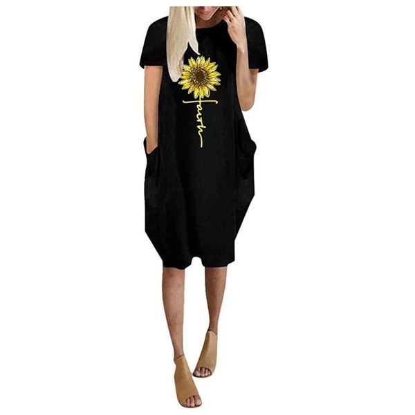 casual dresses sunflower printing women short sleeve tunic midi knee-length pockets plus size dress party femme robe, Black;gray
casual dresses sunflower printing women short sleeve tunic midi knee-length pockets plus size dress party femme robe, Black;gray