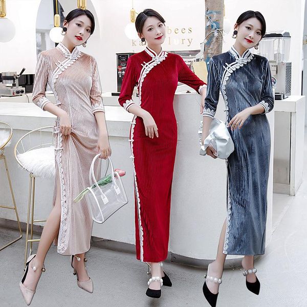 ethnic clothing plus size 4xl autumn solid elegant velour women qipao mandarin collar button slim bodycon cheongsam evening party lady dress, Red
ethnic clothing plus size 4xl autumn solid elegant velour women qipao mandarin collar button slim bodycon cheongsam evening party lady dress, Red