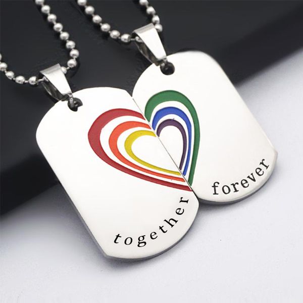 pendant necklaces stainless steel lesbian & gay rainbow heart "together forever" necklace lover jewelry romatic couple valentine&#, Silver
pendant necklaces stainless steel lesbian & gay rainbow heart "together forever" necklace lover jewelry romatic couple valentine&#, Silver