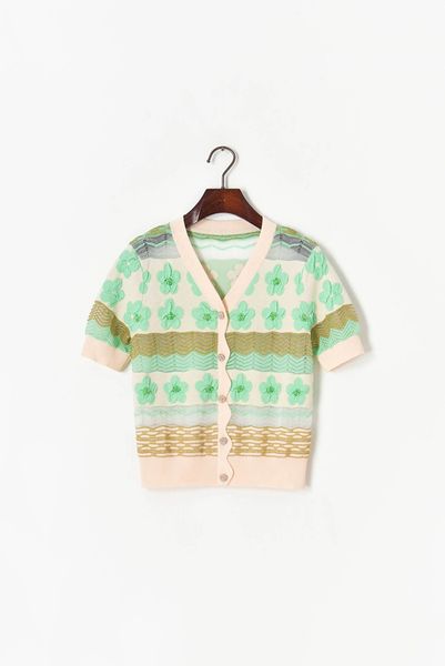 322 2021 runway spring brand same style sweater short sleeve v neck fashion pink green cardigan clothes womens mingzhi, White;black
322 2021 runway spring brand same style sweater short sleeve v neck fashion pink green cardigan clothes womens mingzhi, White;black