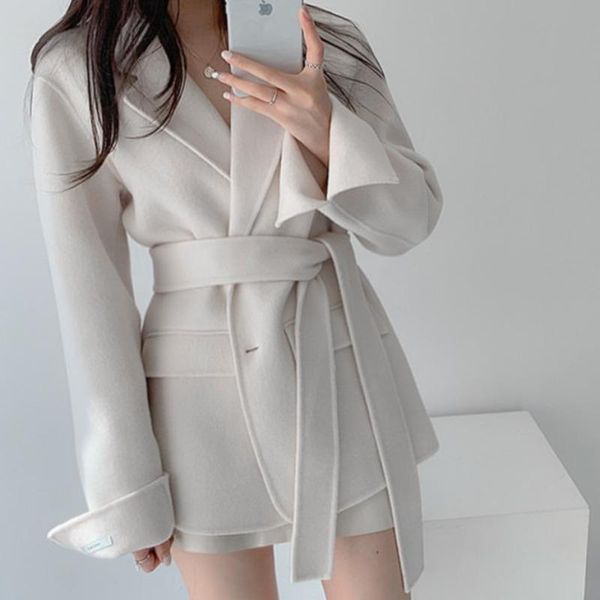 women's wool & blends korea chic autumn and winter style 2021 retro western lapel tie waist suit woolen coat fashionable clothing, Black
women's wool & blends korea chic autumn and winter style 2021 retro western lapel tie waist suit woolen coat fashionable clothing, Black