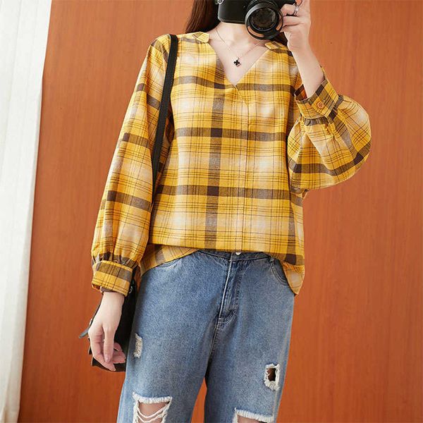 women's blouses & shirts autumn arts style women long sleeve v-neck loose all-matched casual cotton linen plaid 9xcm, White
women's blouses & shirts autumn arts style women long sleeve v-neck loose all-matched casual cotton linen plaid 9xcm, White