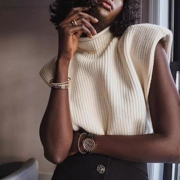 women's vests turtleneck sleeveless vest sweater women 2021 with shoulder pads knitted pullover autumn winter jumper casual fashion, Black;white
women's vests turtleneck sleeveless vest sweater women 2021 with shoulder pads knitted pullover autumn winter jumper casual fashion, Black;white