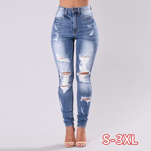 women ripped hole jeanscasual fashion slim skinny pencil jeans summer long stretch tight denim women's, Blue
women ripped hole jeanscasual fashion slim skinny pencil jeans summer long stretch tight denim women's, Blue
