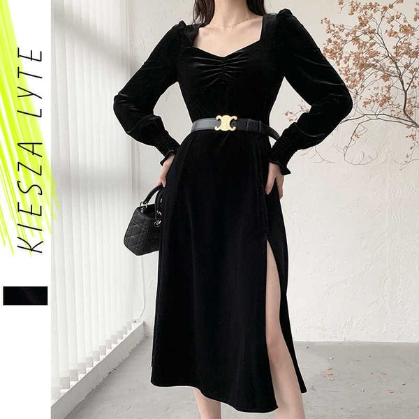 elegant black velvet dress spring vintage long sleeve high waist french split dresses vestidos femme 210608, Black;gray
elegant black velvet dress spring vintage long sleeve high waist french split dresses vestidos femme 210608, Black;gray