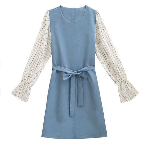 women black blue o-neck polka dot patchwork flare long sleeve sash a-line mini dress d2573 210514, Black;gray
women black blue o-neck polka dot patchwork flare long sleeve sash a-line mini dress d2573 210514, Black;gray