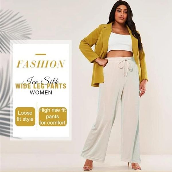 women ice silks wide leg pants loose elastic waist casual summer long trousers ll@17 women's & capris, Black;white
women ice silks wide leg pants loose elastic waist casual summer long trousers ll@17 women's & capris, Black;white