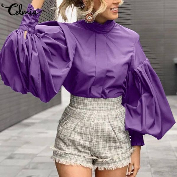 women and blouses 2021 celmia elegant long lantern sleeve casual shirts stylish solid color loose party blusas femininas women's &, White
women and blouses 2021 celmia elegant long lantern sleeve casual shirts stylish solid color loose party blusas femininas women's &, White