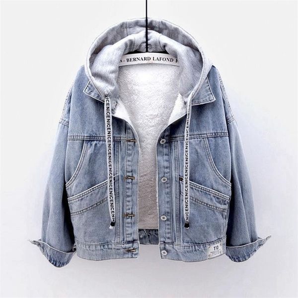 ladies plush denim jackets women autumn winter hooded thick warm coats long sleeve casual jeans coat outerwear 210422, Black;brown
ladies plush denim jackets women autumn winter hooded thick warm coats long sleeve casual jeans coat outerwear 210422, Black;brown