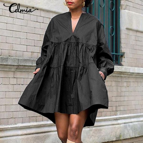 women dress celmia fashion big swing mini 2021 spring long sleeve ruffled a-line casual loose party plus size dresses, Black;gray
women dress celmia fashion big swing mini 2021 spring long sleeve ruffled a-line casual loose party plus size dresses, Black;gray