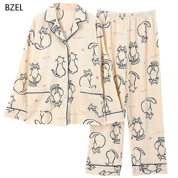 bzel leisure cotton sleepwear pyjamas women clothing long sleeve set ladies pijama sets night suit home wear big size 210330, Black;red
bzel leisure cotton sleepwear pyjamas women clothing long sleeve set ladies pijama sets night suit home wear big size 210330, Black;red